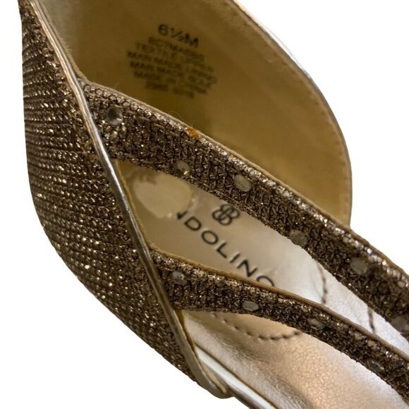 Bandolino silver/gold rhinestone strap heal women’s size 6.5, 3 inch heal - Picture 7 of 11